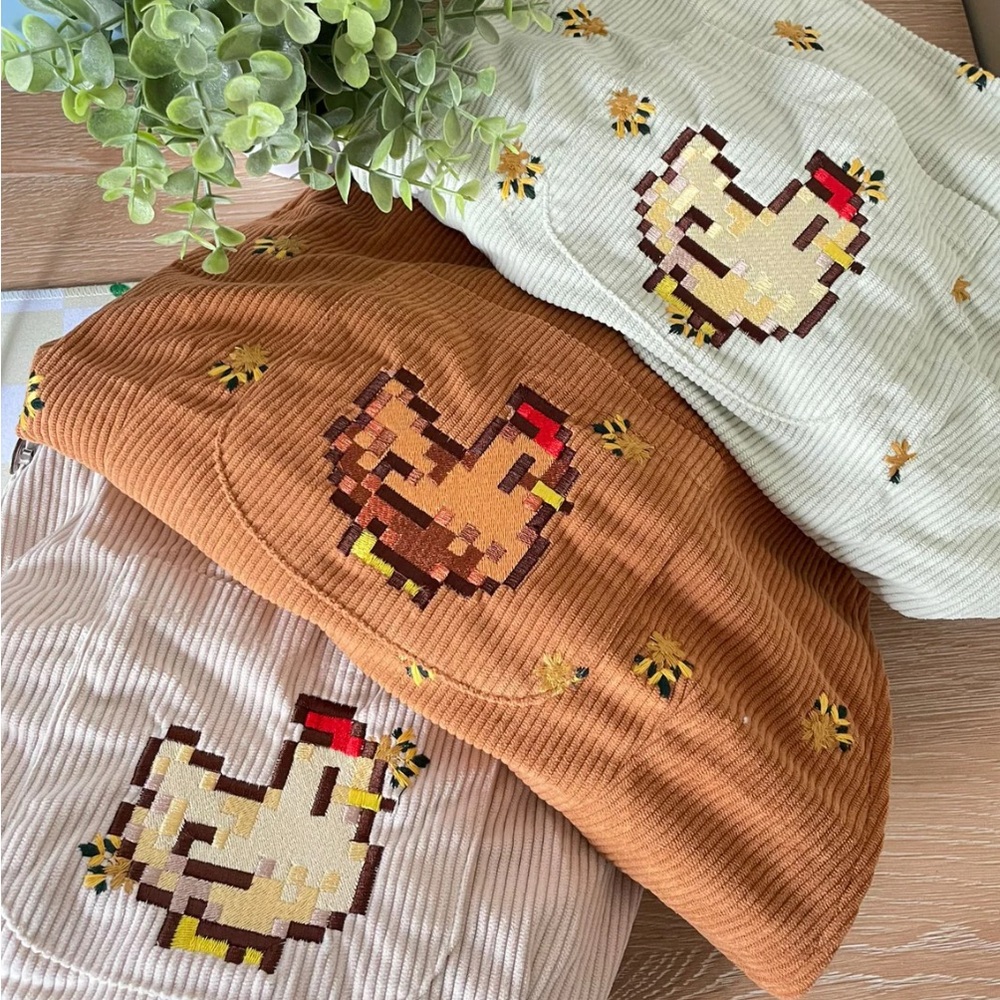 Cute Chicken Embroidered Overalls